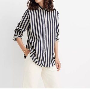 Madewell Tunic Button Down Blouse in Hampden Stripe Size Small